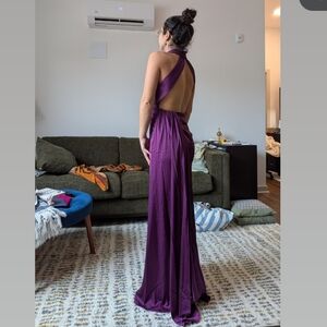 Mac Duggal leena Plum Open Back High Neck Side Ruched Gown Size 211642 $398